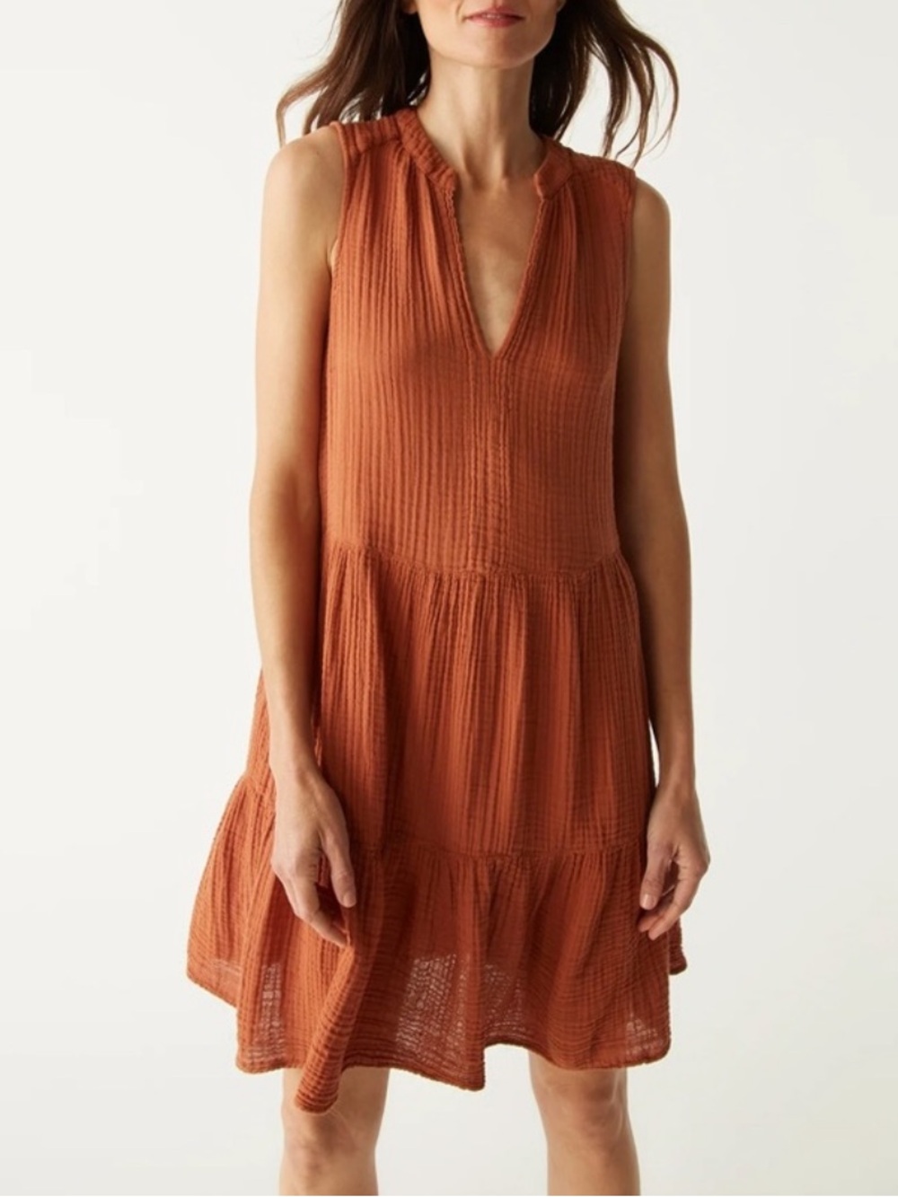 Michael Stars Daisy Toffee Brown Terracotta Tiered Babydoll Dress Size S